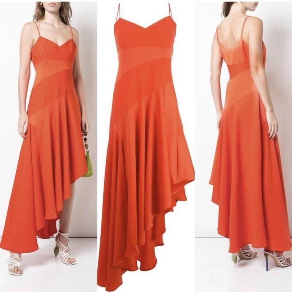 Nicholas Assymetrical satin orangish red gown size 8
